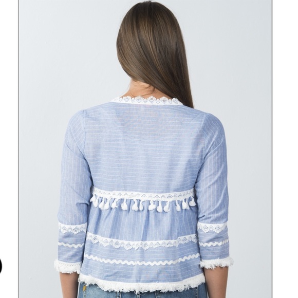 Blue & White Lace Trim and Tassel Tie Kimono🇺🇸 - Picture 3 of 3